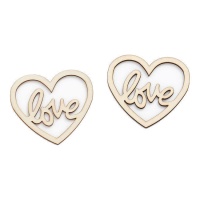 Figuras de madera de corazón con love de 9 cm - 2 unidades