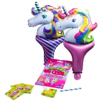 Happy unicorn con 4 sobres de polvos + 2 globos
