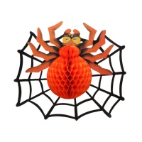 Colgante de araña naranja con telaraña de 42 x 42 cm