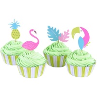 Cápsulas para cupcakes con picks tropical - 24 unidades