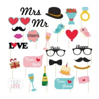 Kit para photocal de boda Mr and Mrs - 27 unidades