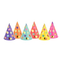 Sombreros de fiesta con topos de colores surtidos - 6 unidades