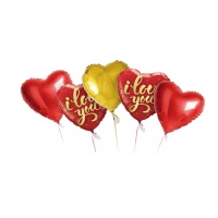 Bouquet de corazones rojos I love you - 5 unidades