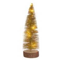 Árbol de Navidad con base de madera y luces de 30 cm