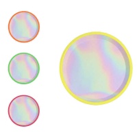 Platos redondos iridiscentes con borde flúor de 17 cm - 10 unidades