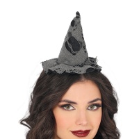 Sombrero de bruja mini gris viejo