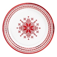 Platos de Navidad bordado rojo de 18 cm - 8 unidades