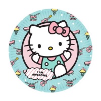 Plato de Hello kitty turquesa de 18 cm - 8 unidades