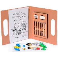 Set para colorear con hojas, lápices de colores, sacapuntas y borrador