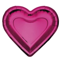 Platos con forma de corazón rosa metalizado - 6 unidades