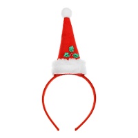 Diadema de gorro de Papá Noel con acebo