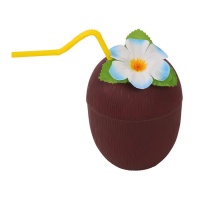 Copa de coco con pajita y flor