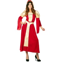 Disfraz de dama mediaval rojo con diadema para mujer