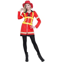 Disfraz de bombero rojo y amarillo para mujer