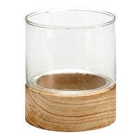 Portavelas de cristal con base de madera de 10 x 11 cm - Giftdecor