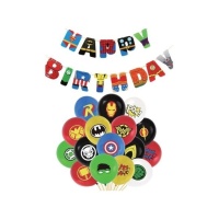 Kit de globos y guirnalda de Superhéroes - Monkey Business - 17 unidades