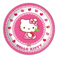 Platos de Hello Kitty de corazones de 22,5 cm - 8 unidades