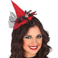 Diadema mini sombrero de bruja rojo piel reptil