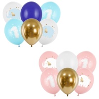 Globos de látex de primer cumpleaños Elephant Baby Boy de 30 cm - PartyDeco - 6 unidades