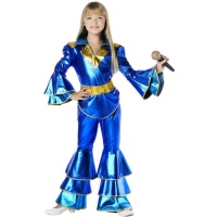 Disfraz estilo disco azul metalizado para niña
