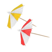 Pick de colores con forma de sombrilla con rayas de 10 cm - 10 unidades