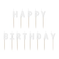 Velas de Happy Birthday blanco de 2,5 cm - PartyDeco - 13 unidades