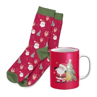 Set regalo de taza y calcetines de Navidad Papá Noel rojo