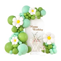 Kit de globos verdes retro con margaritas - 65 unidades
