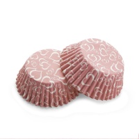 Cápsulas para cupcakes rosas de corazones - 48 unidades