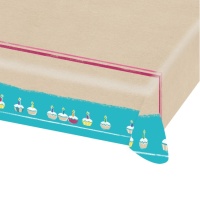 Mantel de Happy Birthday kraft de 1,15 x 1,75 m