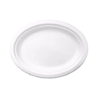 Bandejas de 26 x 19 cm ovaladas de caña de azúcar biodegradables blanco - 5 unidades