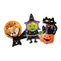 Globos de Halloween de bruja, gato y árbol de 40 cm - 3 unidades
