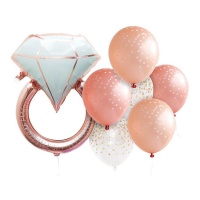 Bouquet de anillo de diamante rosa dorado - 7 unidades