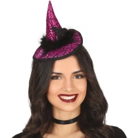 Sombrero de bruja mini lila con murciélago