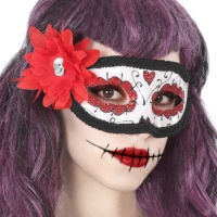 Antifaz de mejicana Catrina con rosa roja