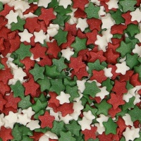 Sprinkles de estrellas blancas, rojas y verdes de 60 gr - FunCakes