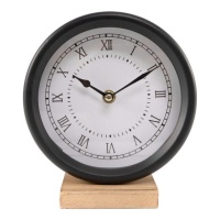 Reloj de mesa negro con base de madera - DCasa