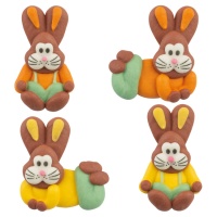 Figuras de azúcar de conejos de Pascua amarillos y naranjas - Dekora - 48 unidades
