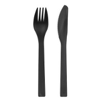 Cubiertos de plástico negros de 18 cm - 12 unidades