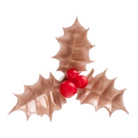 Topper para tarta de trébol de hojas de acebo de Navidad doradas de 5 cm - Dekora - 72 unidades