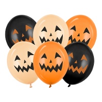Globos de látex de Halloween de calabazas tonos naranjas de 30 cm - 6 unidades