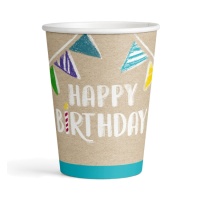 Vasos de Happy Birthday kraft de 250 ml - 8 unidades