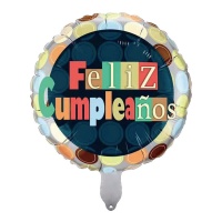 Globo redondo Feliz Cumpleaños Topos de 45 cm