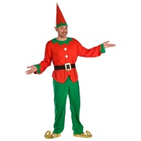 Disfraz de elfo verde y rojo para hombre