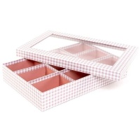 Caja de 35 x 23 x 6 cm Vichy rosa - 9 compartimentos