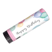 Cañones de confetti Happy Birthday rosa con globos de 15 cm - 2 unidades