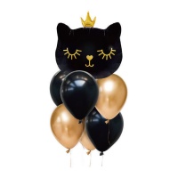Bouquet de gato negro y dorado - 7 unidades