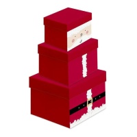Cajas regalo de Papá Noel con forma cuadrada - 3 unidades
