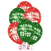 Globos de látex de Merry Christmas de 27 cm - Amscan - 6 unidades