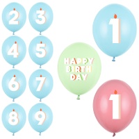 Globos de látex de Número Happy Birthday Multicolor de 30 cm - 6 unidades